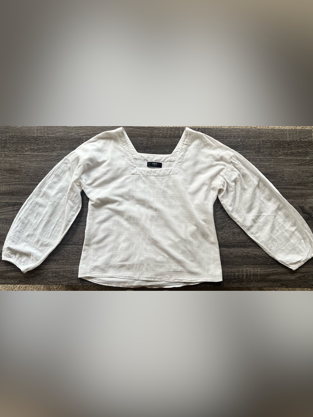 Able White Square-Neck Long Balloon Sleeve Blouse | Size Medium
